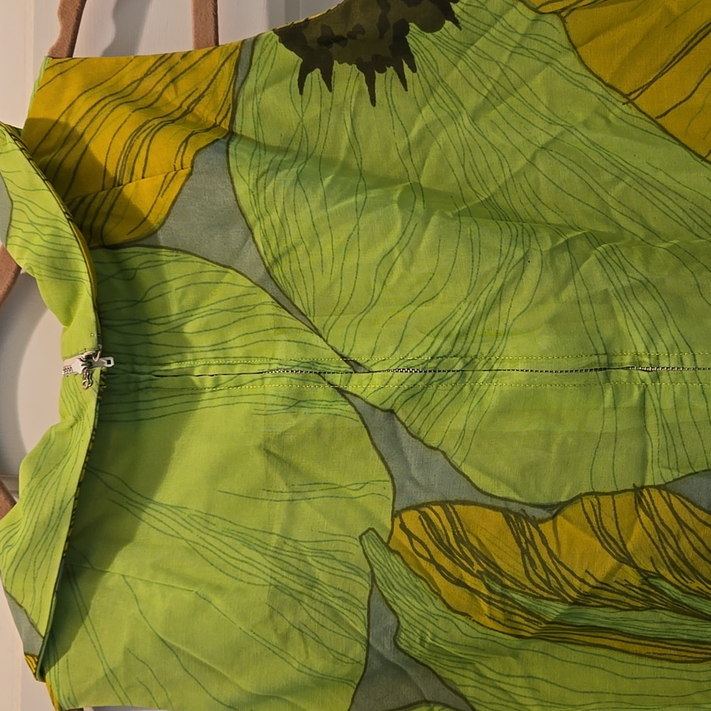Vintage Drop Waist Dress M Green Print Floral Collared Sleeveless Belt Tunic - Picture 7 of 9